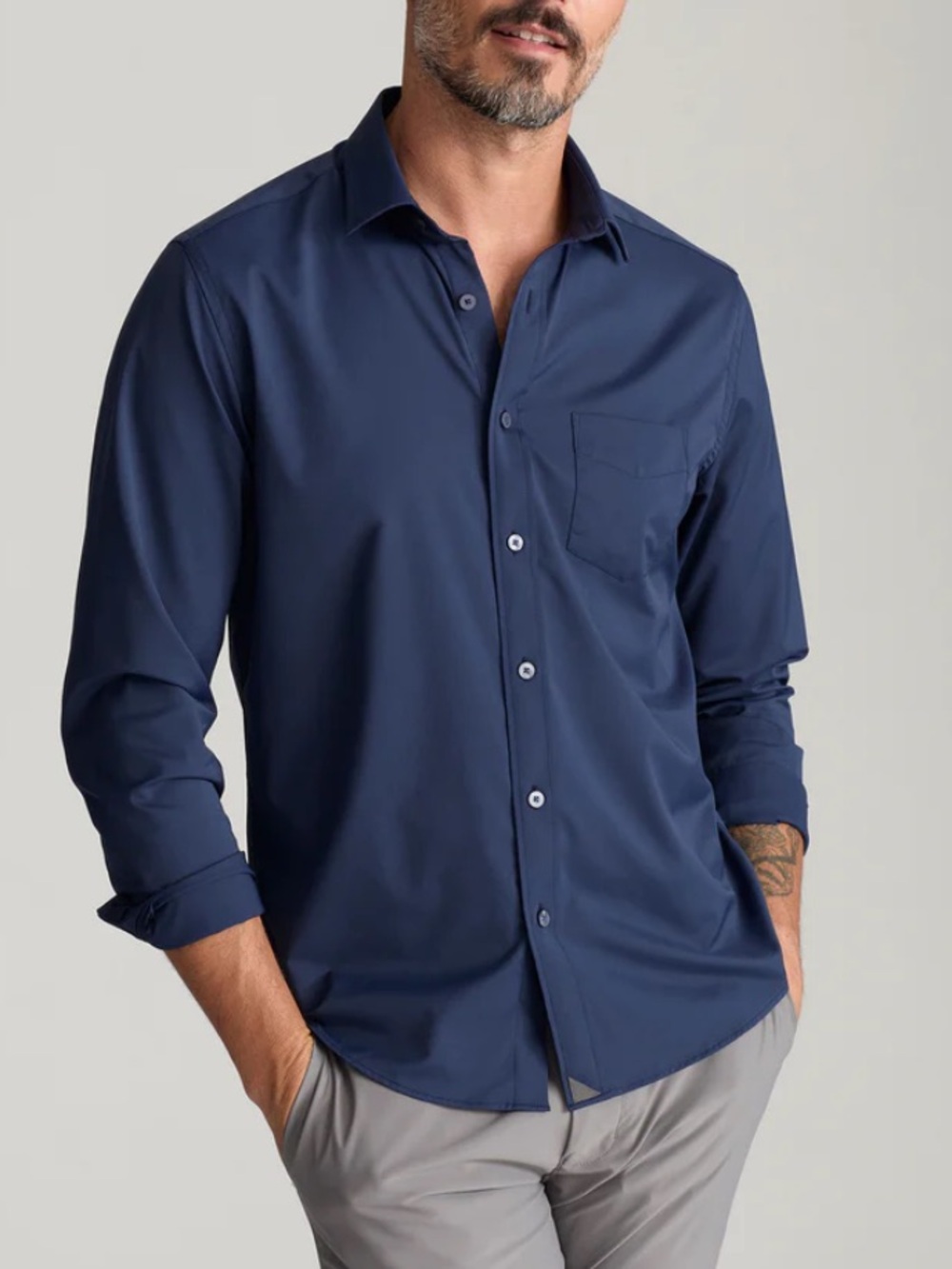 UNTUCKit Navy Performance Gironde Slim Button Up Shirt